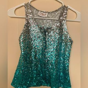 Sequin Ombre Tank Top for Kids - Silver & Teal